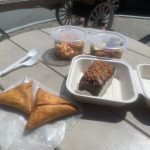 Curried veggie samosas, chickpea salad, Tuscan grilled veggies