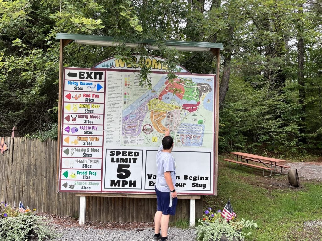 Jacob in front of the campground map