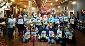 Students at a Paint Night with Kellyn Trapp.
