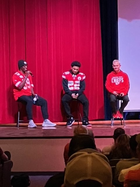 Kansas City Chief players, Shawn Barber, Trent McDuffie, and Mitch Holthus