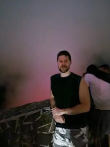 James is in front of a live volcano
