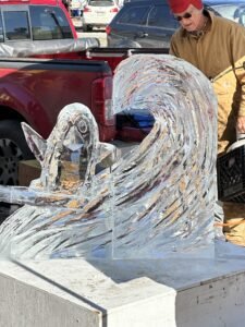 Penguin on Waves Ice Carving Photo from DP21 Photography