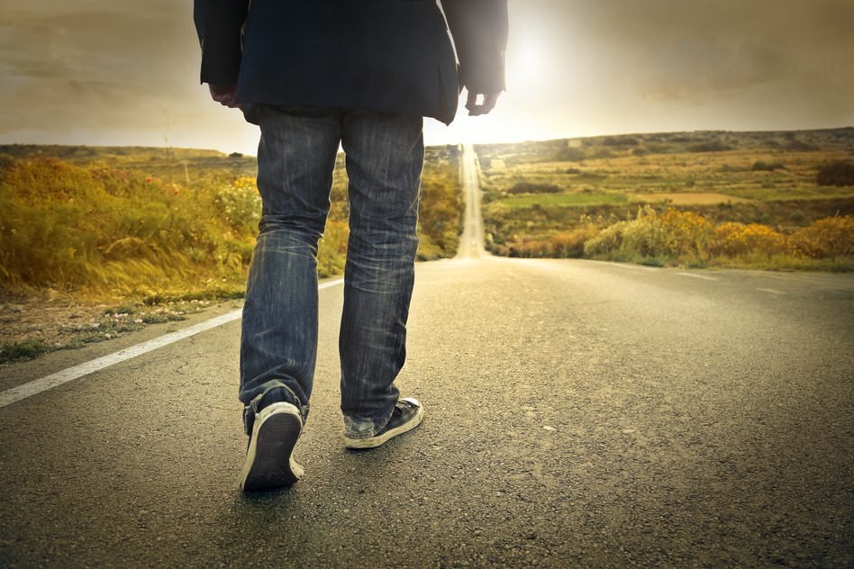 Walking on road