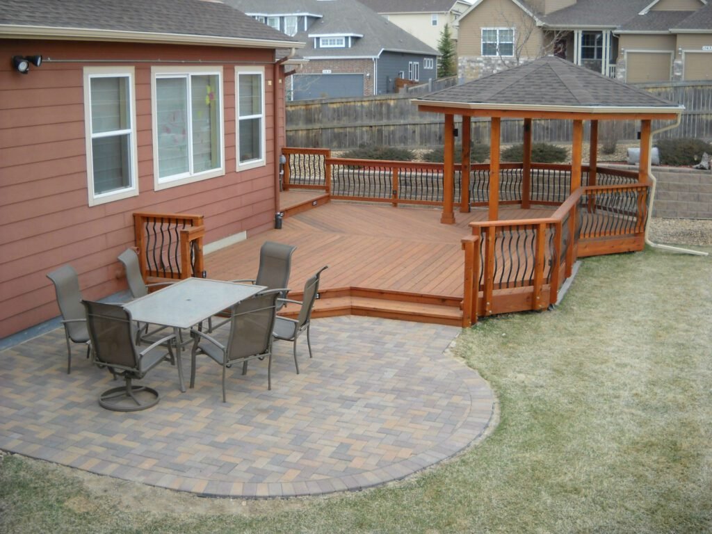 Outside deck with gazebo and stone area