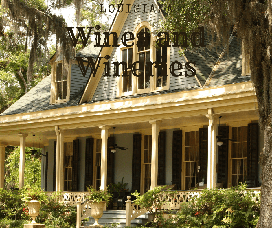 House with large front porch and foliage. Louisiana Wines and Wineries