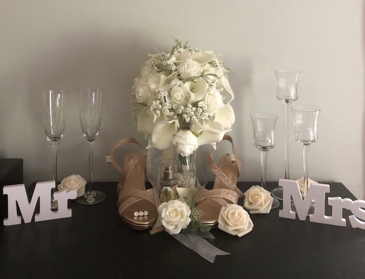Mr and Mrs bridal table with shoes