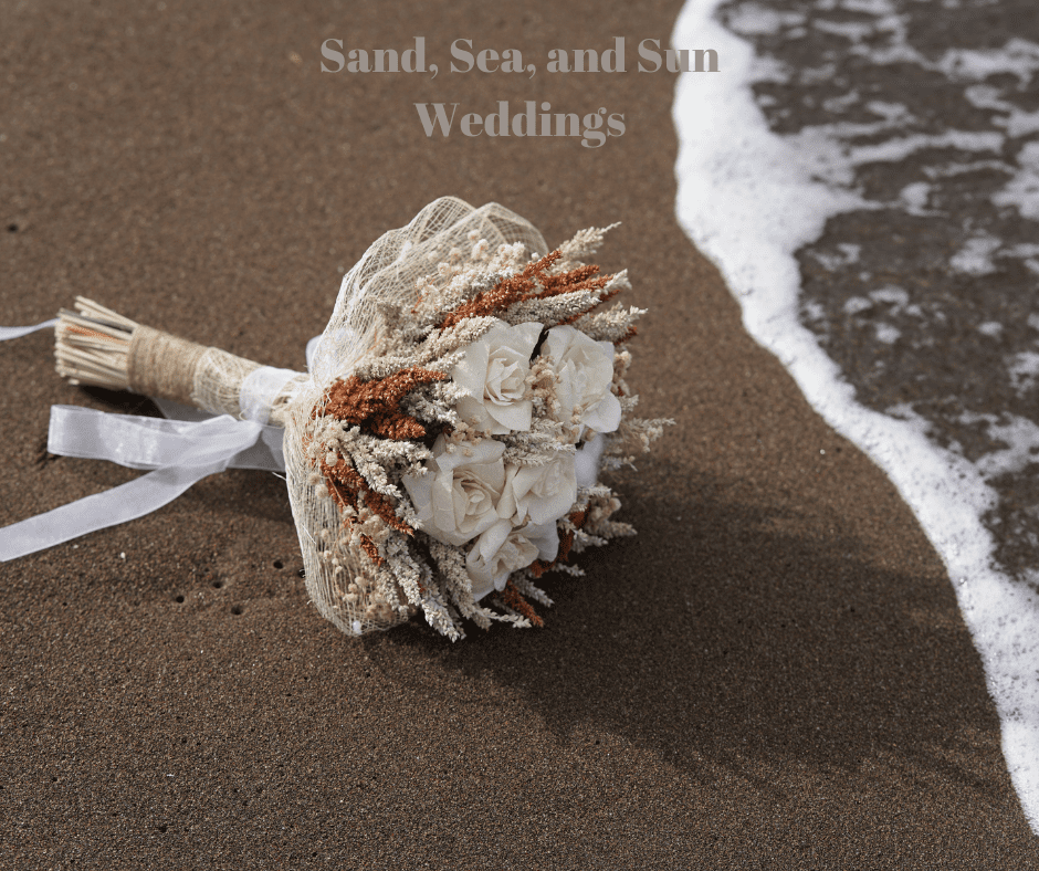 Sand, Sea, and Sun Weddings-Floral bouquet on the beach